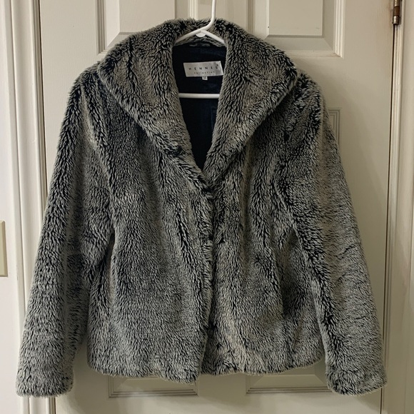 Hennes Collection Jackets & Blazers - Hennes Collection, US M, Grey & Black Two-Tone Faux Fur Jacket With Pockets